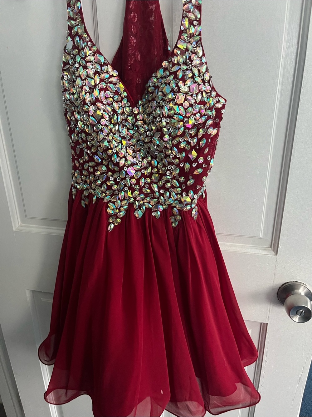 Girls' Embellished Burgundy red homecoming Party Dress